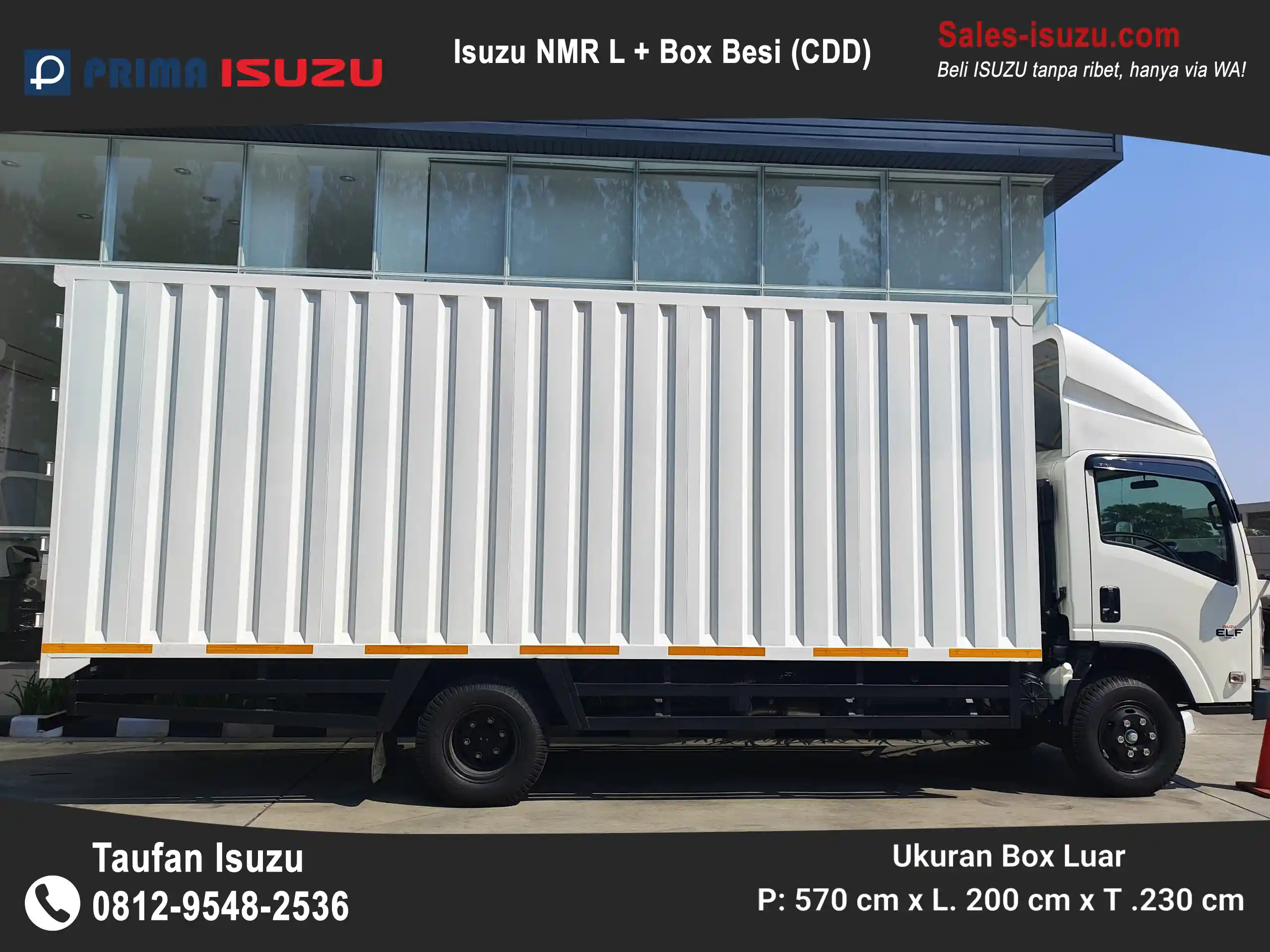 Isuzu ELF NMR dengan karoseri box besi
